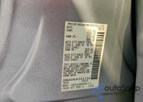 2018 Nissan Titan Sv из США, поврежденный, VIN 1N6AA1E68JN541710